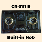 Crown CR-3111B Built-In Gas Hob – 3 Burner Black Tempered Glass Cooktop with Auto Ignition
